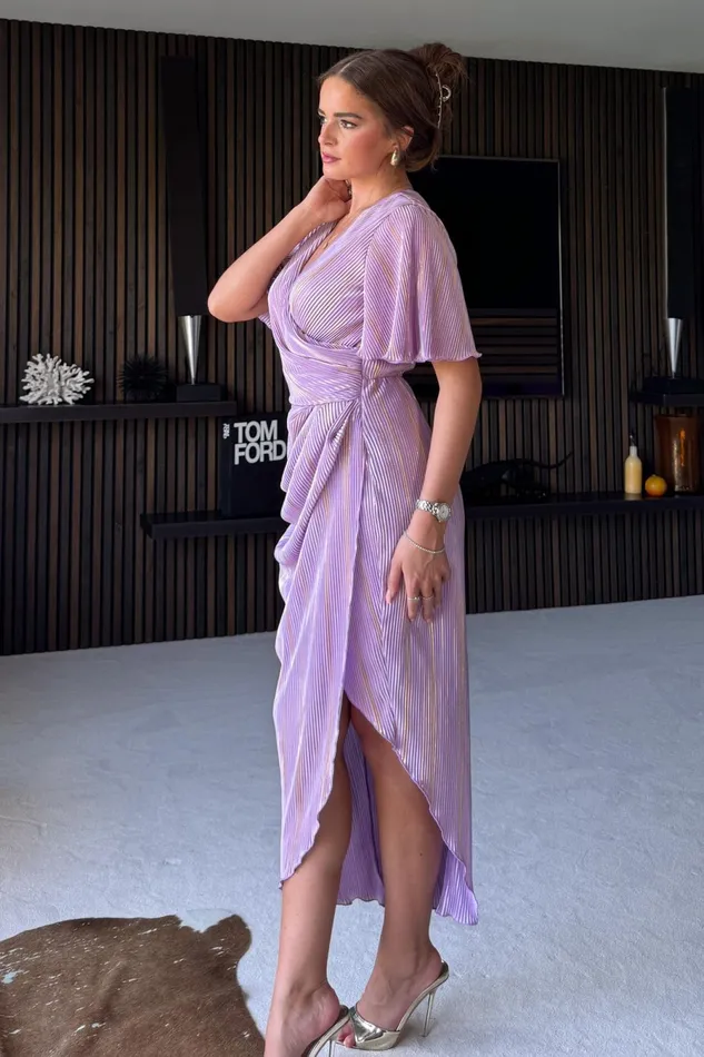 Girl In Mind Wrap Dresses Natasha Lilac Metallic Angel Sleeve Wrap Midi Dress 8211 Women