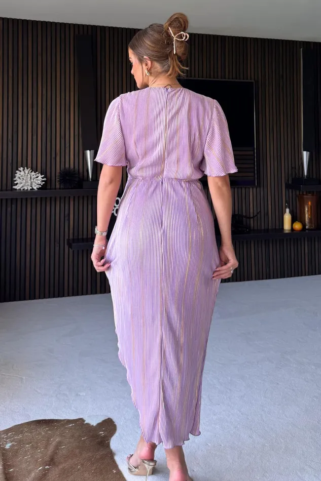 Girl In Mind Wrap Dresses Natasha Lilac Metallic Angel Sleeve Wrap Midi Dress 8211 Women