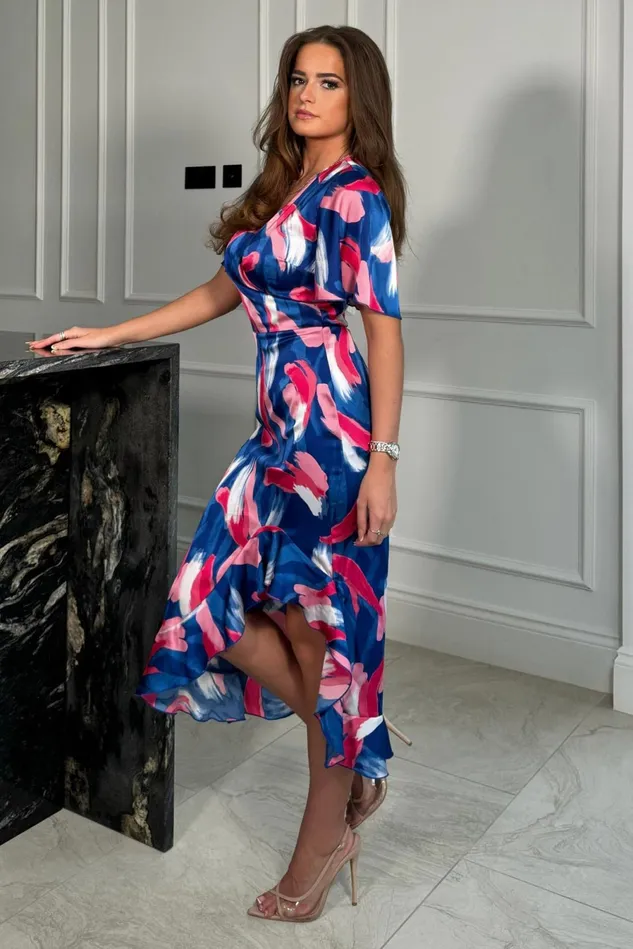 Girl In Mind Wrap Dresses Vanessa Cobalt and Pink Frill Detail Wrap Midi Dress 8211 Women