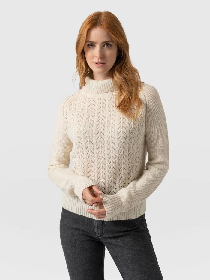 Glen Cable Knit Sweater 8211 Cream Cream Women Saint And Sofia Knitwear