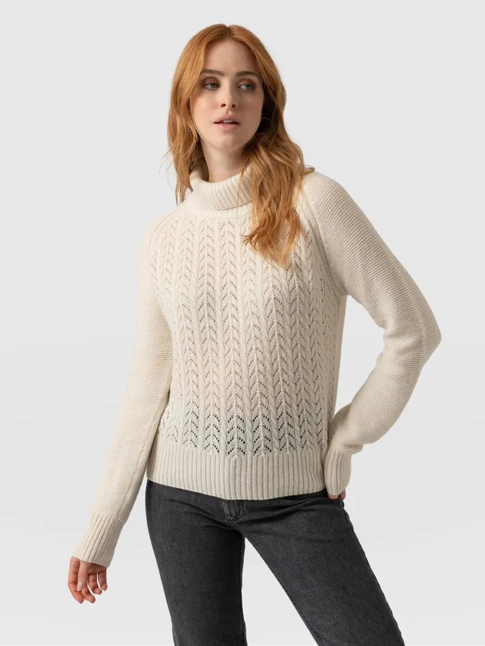 Glen Cable Knit Sweater 8211 Cream Cream Women Saint And Sofia Knitwear