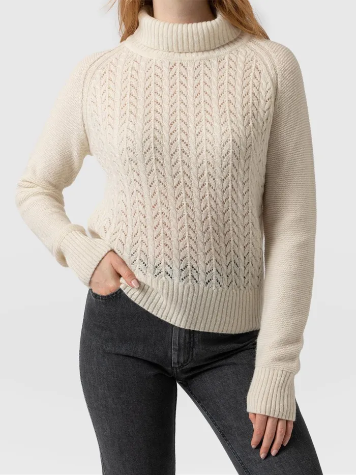 Glen Cable Knit Sweater 8211 Cream Cream Women Saint And Sofia Knitwear