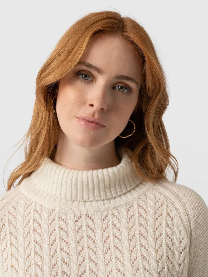 Glen Cable Knit Sweater 8211 Cream Cream Women Saint And Sofia Knitwear