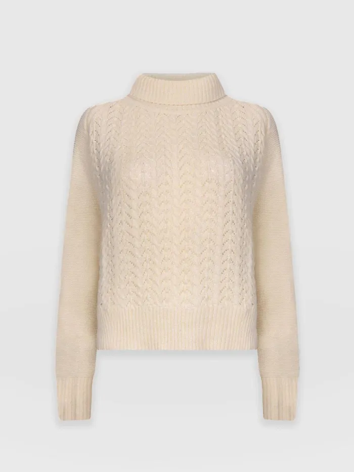 Glen Cable Knit Sweater 8211 Cream Cream Women Saint And Sofia Knitwear