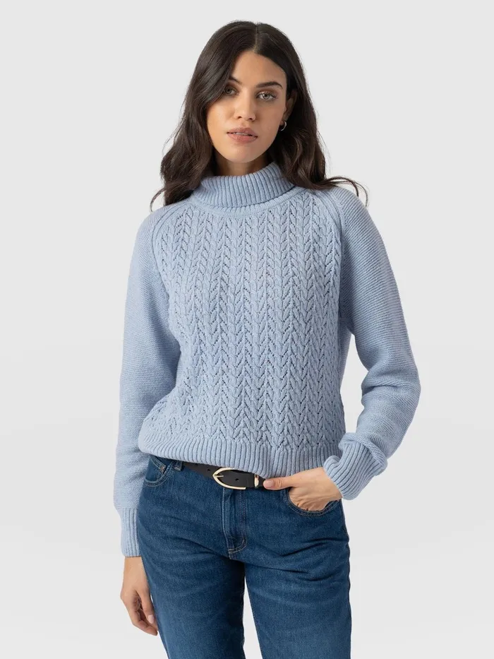 Glen Cable Knit Sweater 8211 Pale Blue Pale Blue Women Saint And Sofia Knitwear