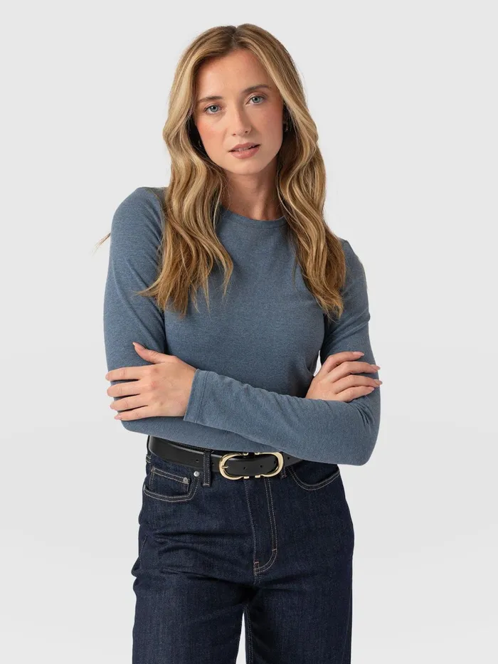 Glen Crew Neck Tee Long Sleeve 8211 Blue Blue Women Saint And Sofia TShirts and Tanks