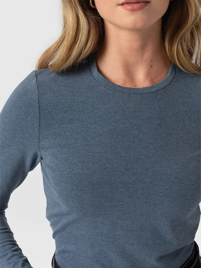 Glen Crew Neck Tee Long Sleeve 8211 Blue Blue Women Saint And Sofia TShirts and Tanks