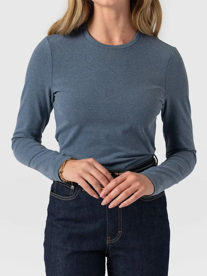 Glen Crew Neck Tee Long Sleeve 8211 Blue Blue Women Saint And Sofia TShirts and Tanks