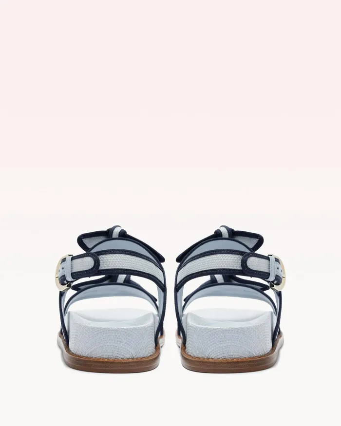 Grosgrain Raffia Sport Sandal Serene Blue Women Alexandre Birman Flats