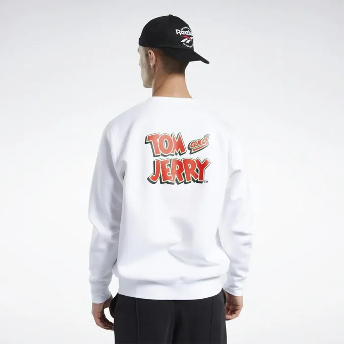 Hoodies and Sweatshirts MensWomens Reebok Tom And Jerry Crew Sweater White
