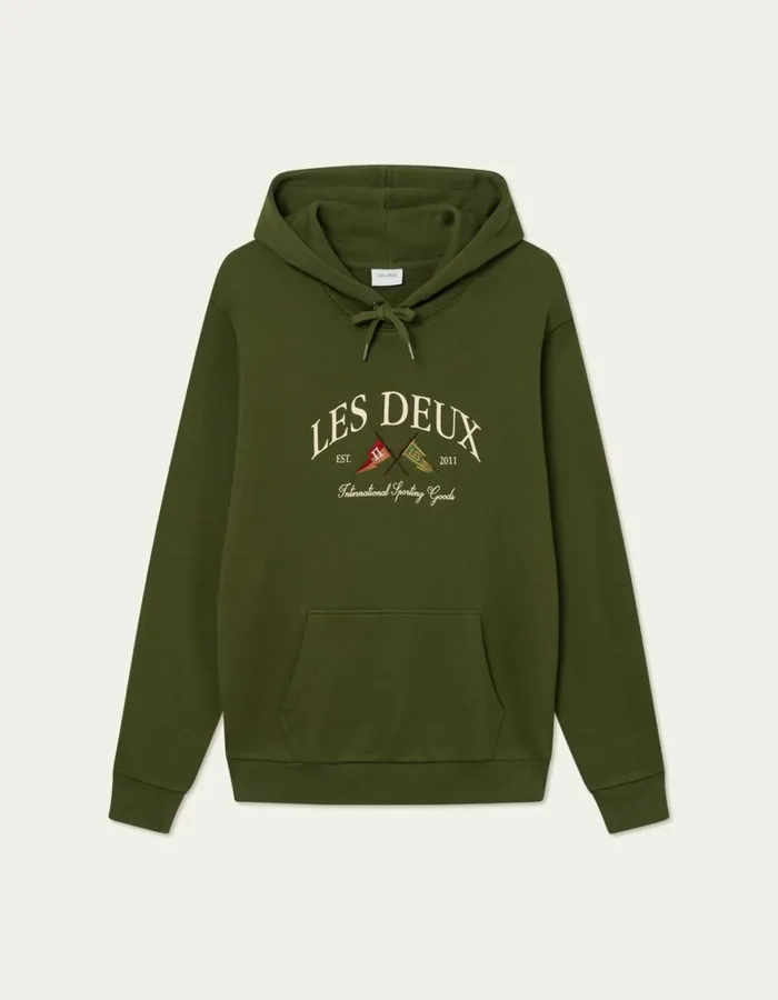 HoodiesSweatshirts Men Les Deux Ivy League Hoodie 8211 Chive Green