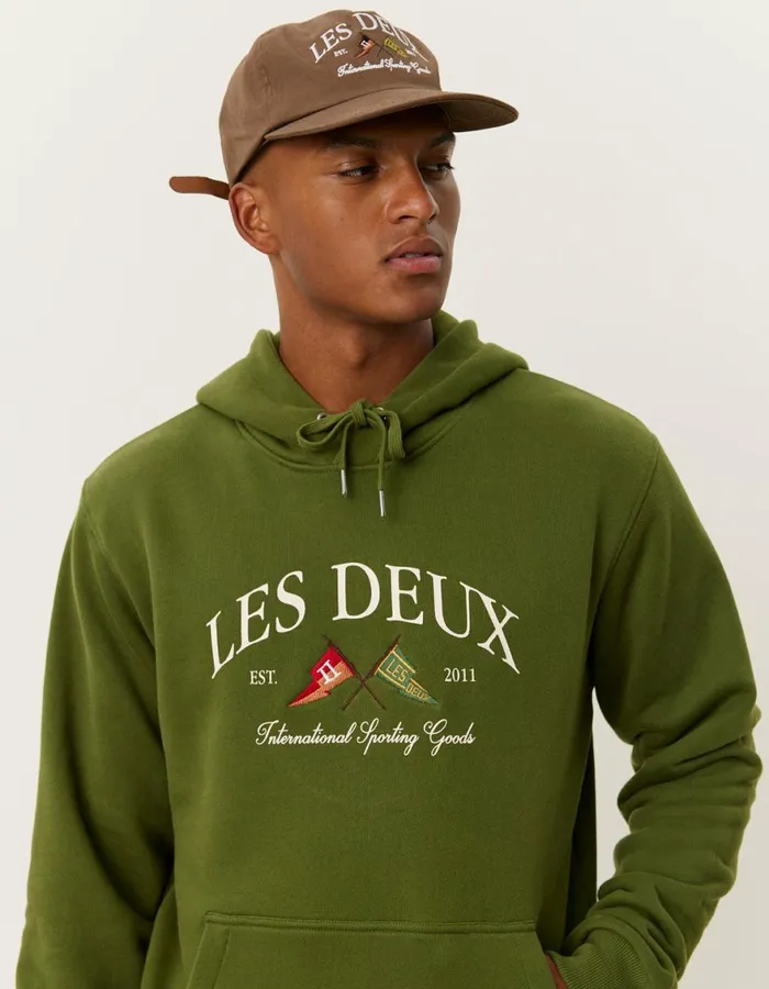 HoodiesSweatshirts Men Les Deux Ivy League Hoodie 8211 Chive Green