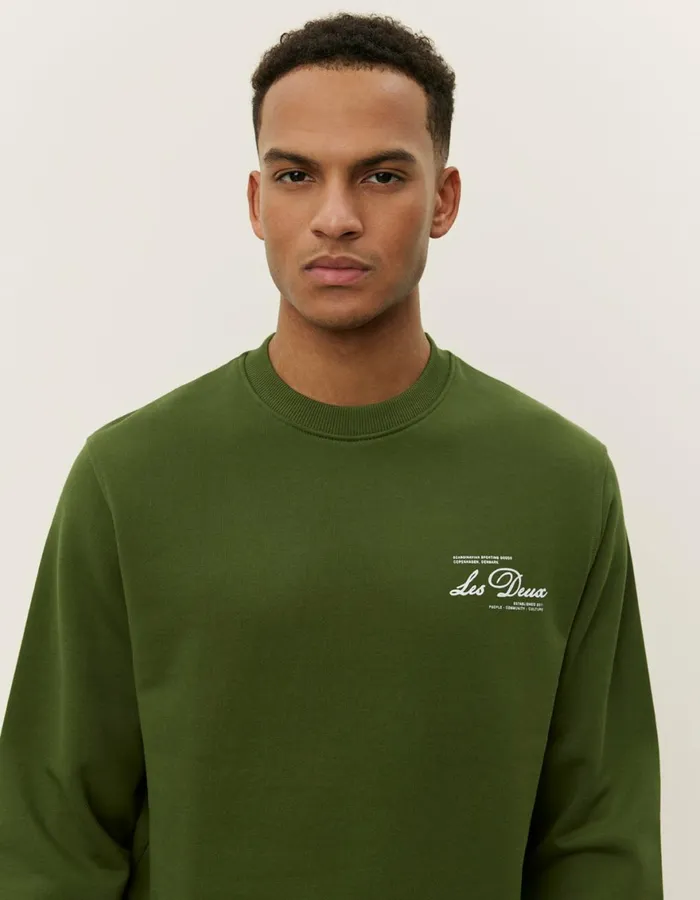 HoodiesSweatshirts Men Les Deux Scandinavian Sweatshirt 8211 Chive GreenWhite