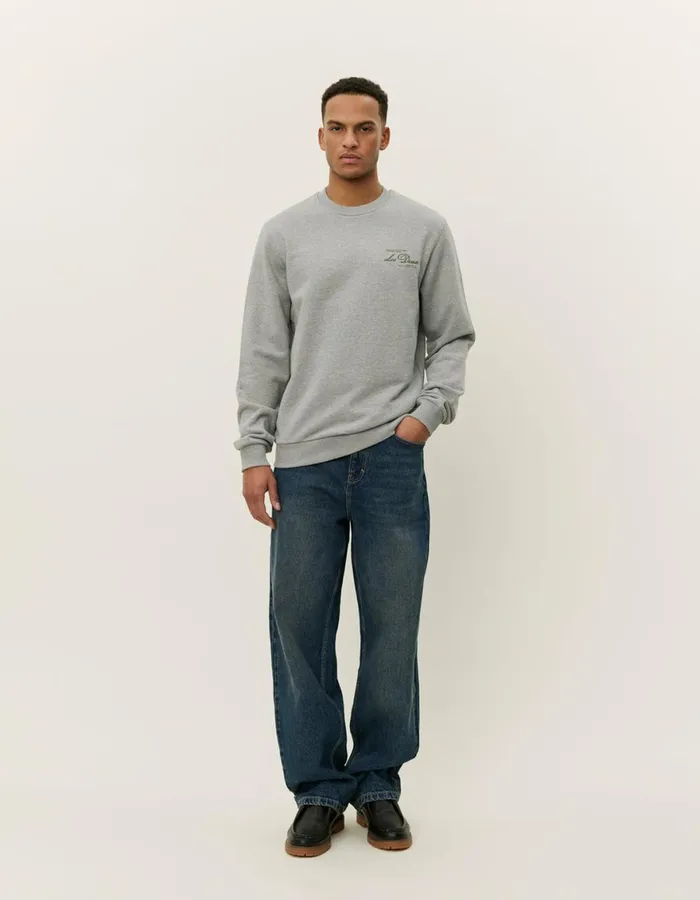 HoodiesSweatshirts Men Les Deux Scandinavian Sweatshirt 8211 Light Grey MelangeChive Green