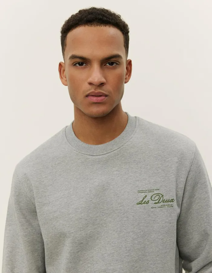 HoodiesSweatshirts Men Les Deux Scandinavian Sweatshirt 8211 Light Grey MelangeChive Green