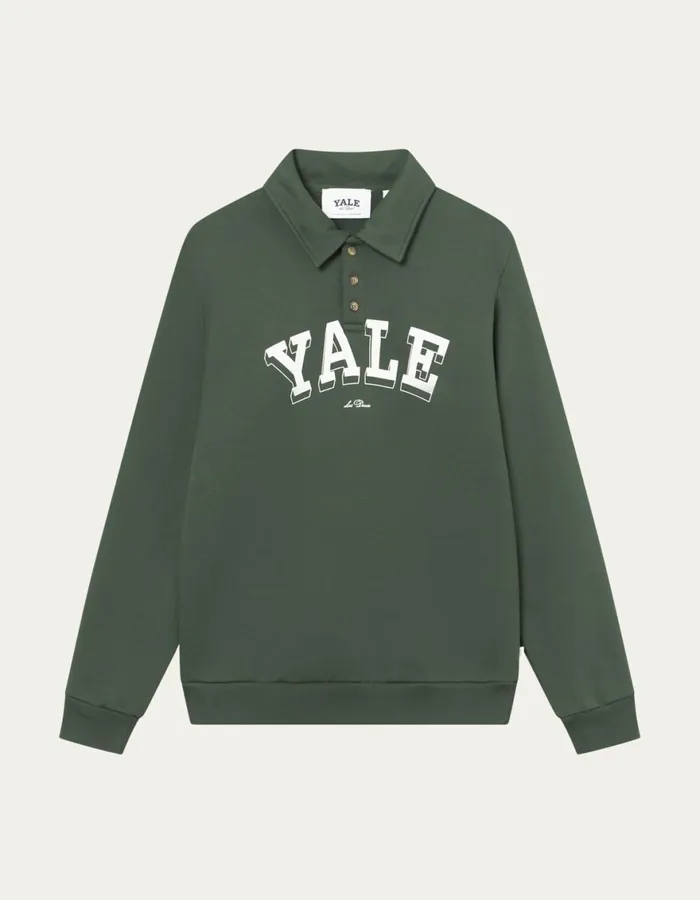HoodiesSweatshirts Men Les Deux Yale College Polo Sweatshirt 8211 Duffel Bag GreenIvory