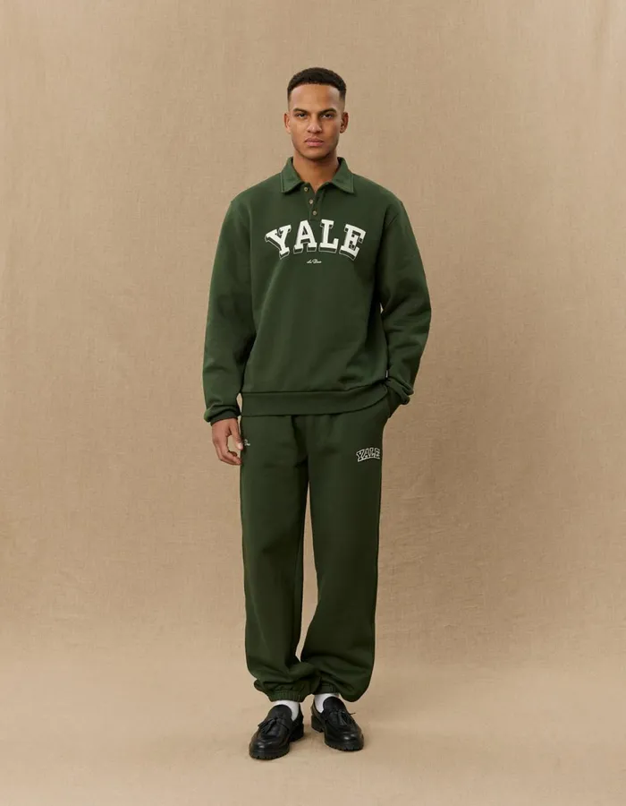 HoodiesSweatshirts Men Les Deux Yale College Polo Sweatshirt 8211 Duffel Bag GreenIvory