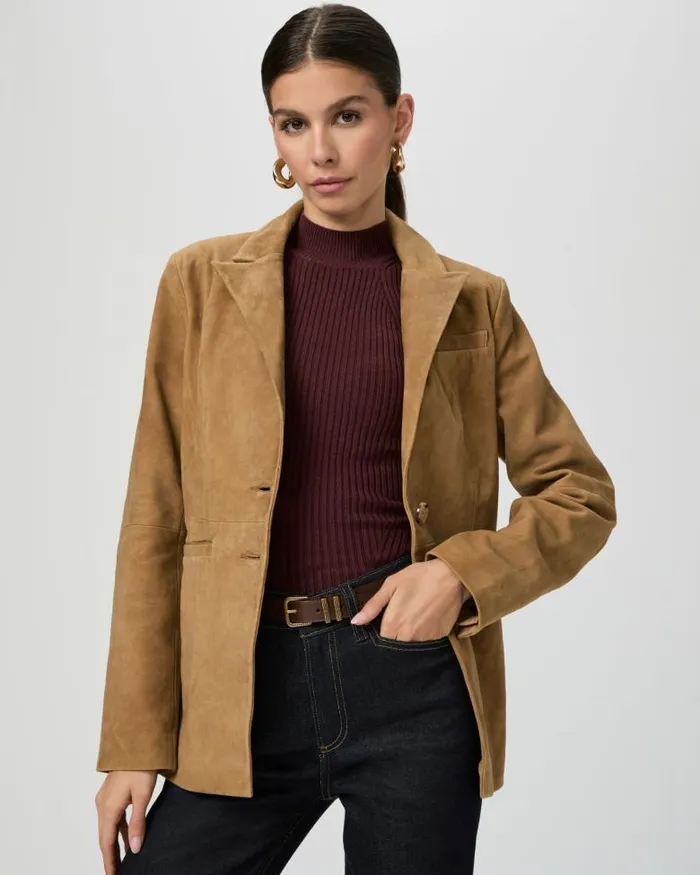 Jackets and Coats Women PAIGE Charli Blazer 8211 Tobacco Suede