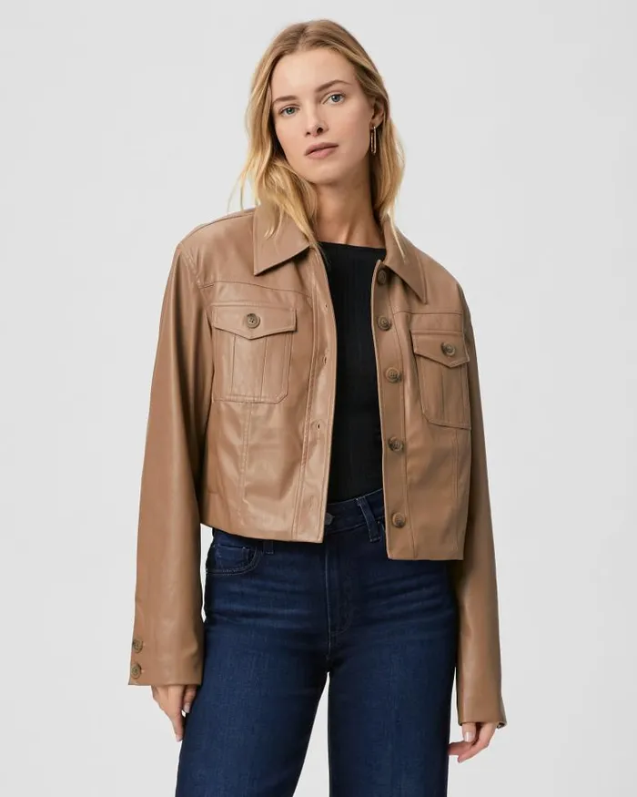 Jackets and Coats Women PAIGE Fenwick Jacket 8211 Burnt Sugar Faux Leather