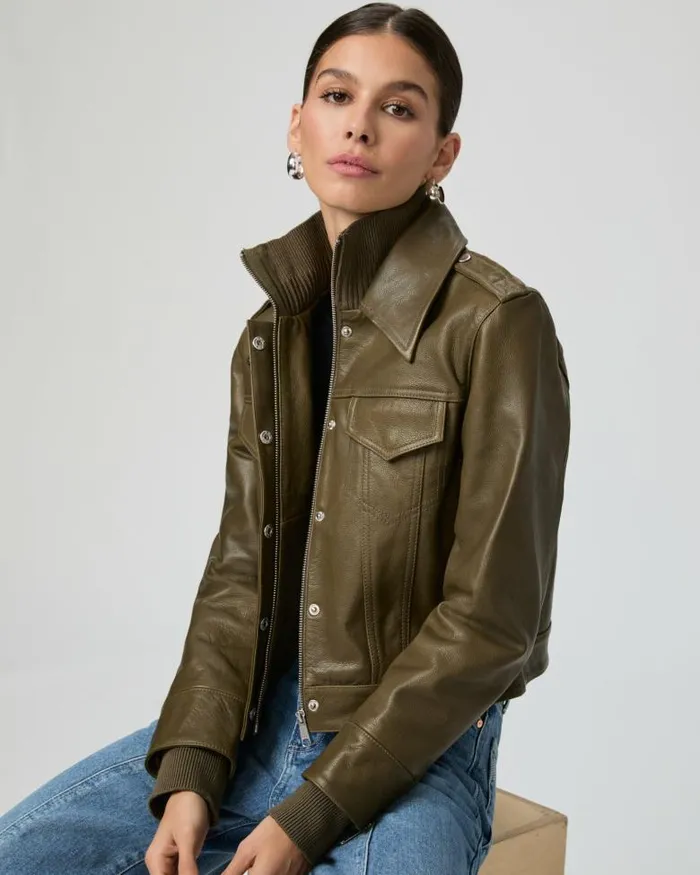 Jackets and Coats Women PAIGE Molina Jacket 8211 Spanish Moss Leather