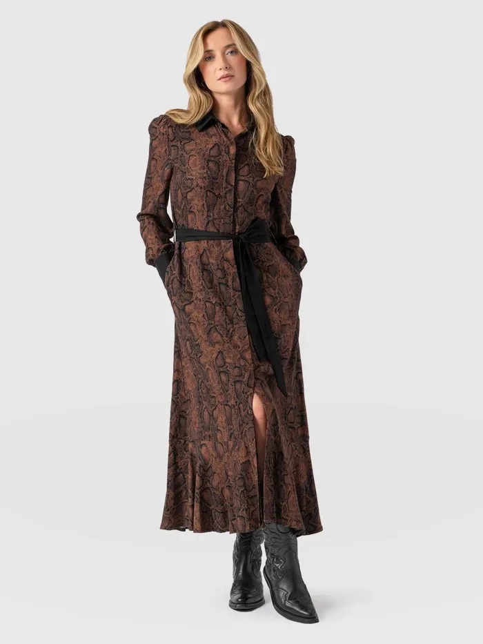 Jacqueline Shirt Dress 8211 Brown Snake Brown Snake Women Saint And Sofia Dresses