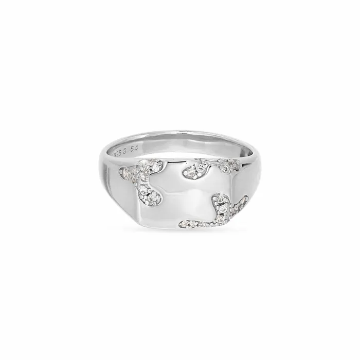 Jane Knig Silver Rings Women Iced Signet Ring