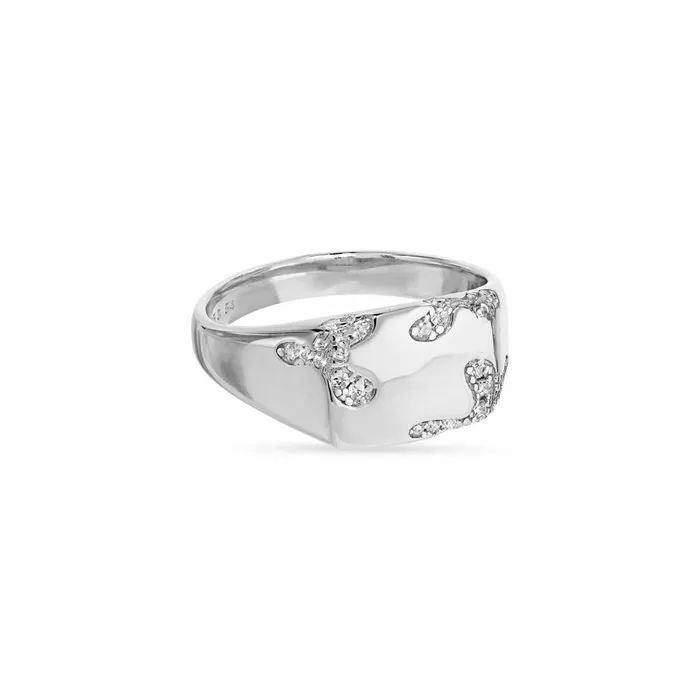 Jane Knig Silver Rings Women Iced Signet Ring
