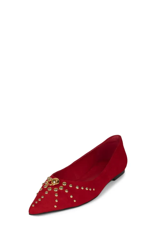 Jeffrey Campbell APPEALING Red Suede Gold Women Ballet Flats