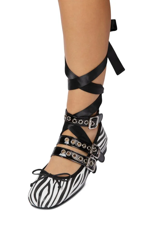 Jeffrey Campbell BALLOTTE Zebra Black Patent Silver Women Ballet Flats