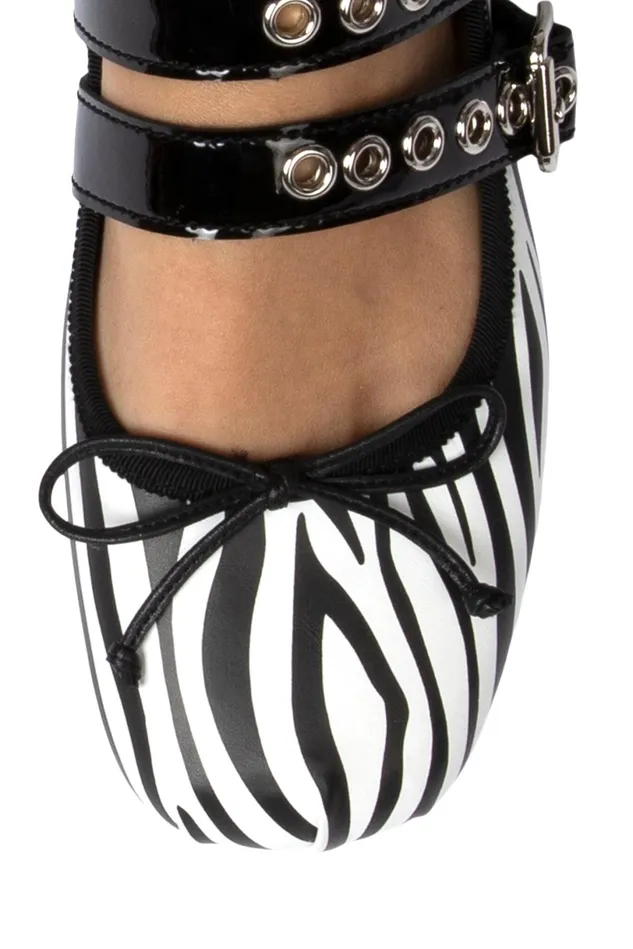Jeffrey Campbell BALLOTTE Zebra Black Patent Silver Women Ballet Flats