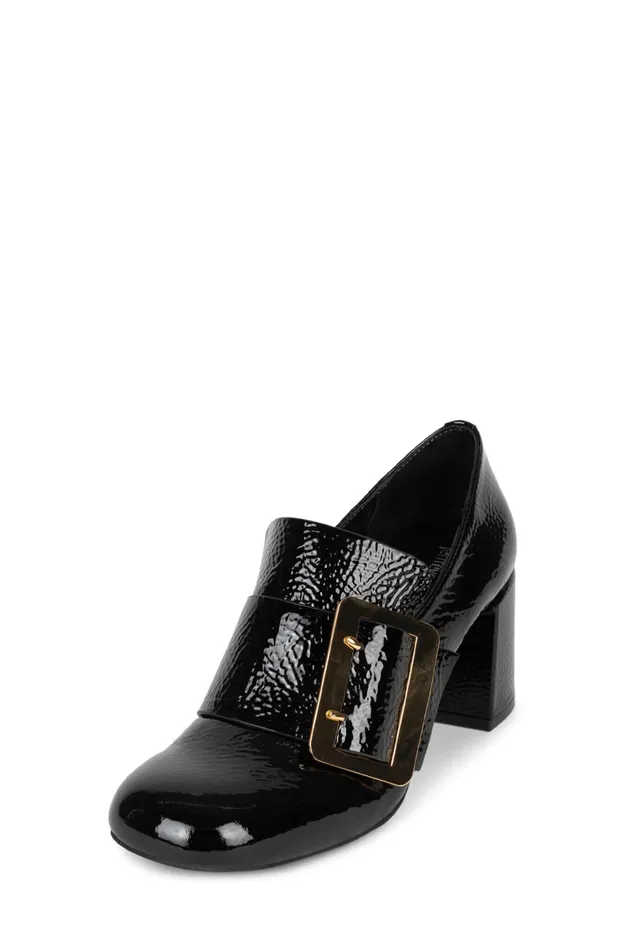 Jeffrey Campbell BRUNA Black Patent Gold Women Pump