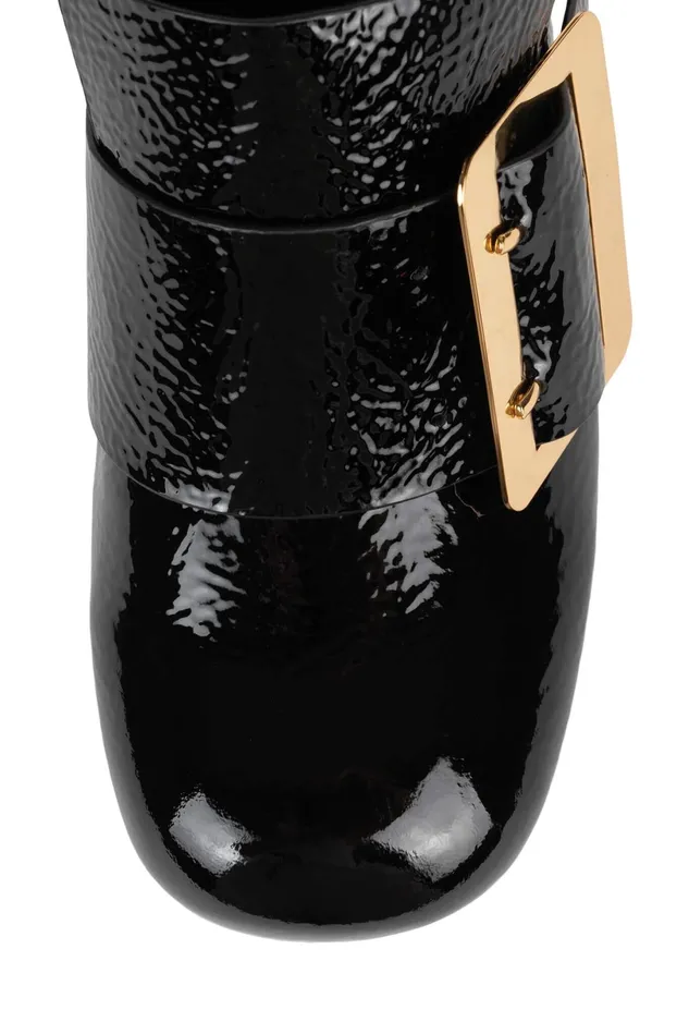 Jeffrey Campbell BRUNA Black Patent Gold Women Pump