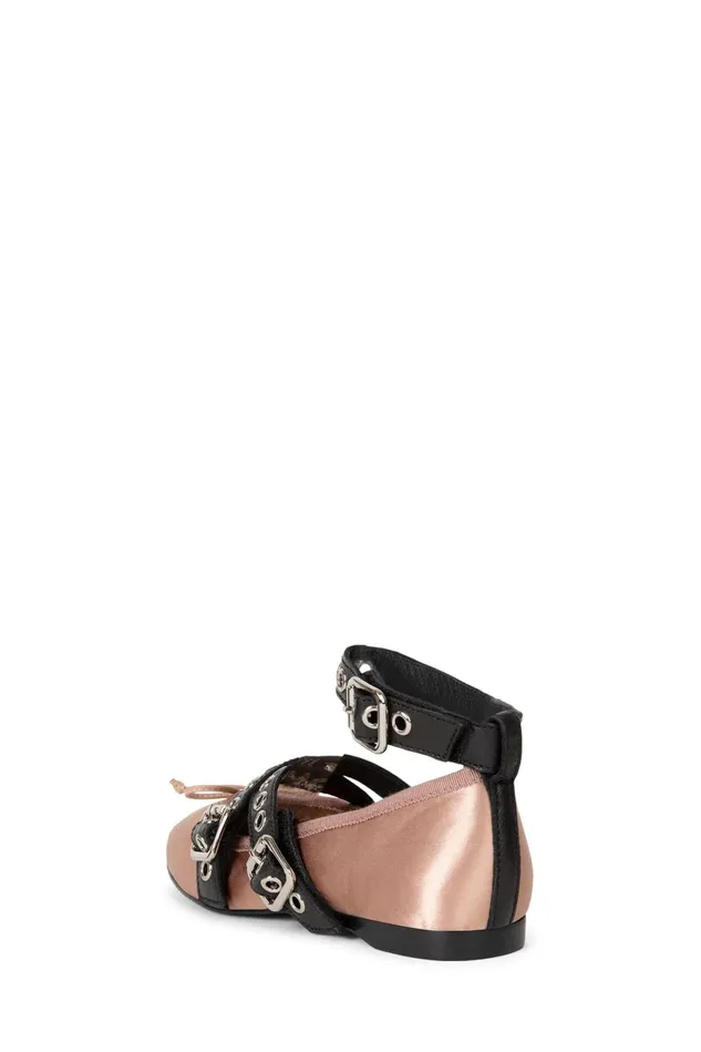 Jeffrey Campbell CHOREO Natural Satin Black Women Ballet Flats