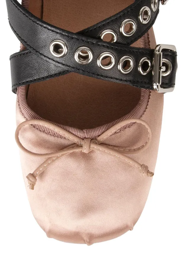 Jeffrey Campbell CHOREO Natural Satin Black Women Ballet Flats