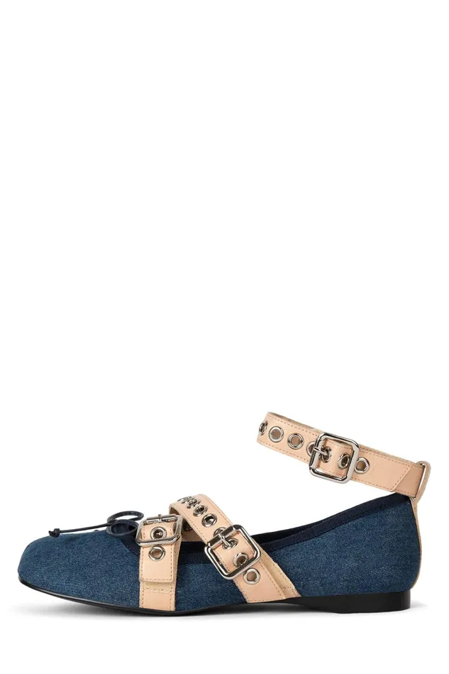 Jeffrey Campbell CHOREO Natural Satin Black Women Ballet Flats