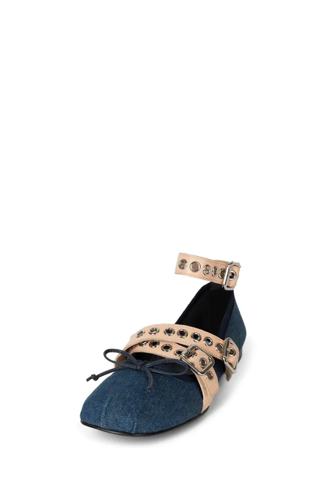 Jeffrey Campbell CHOREO Natural Satin Black Women Ballet Flats