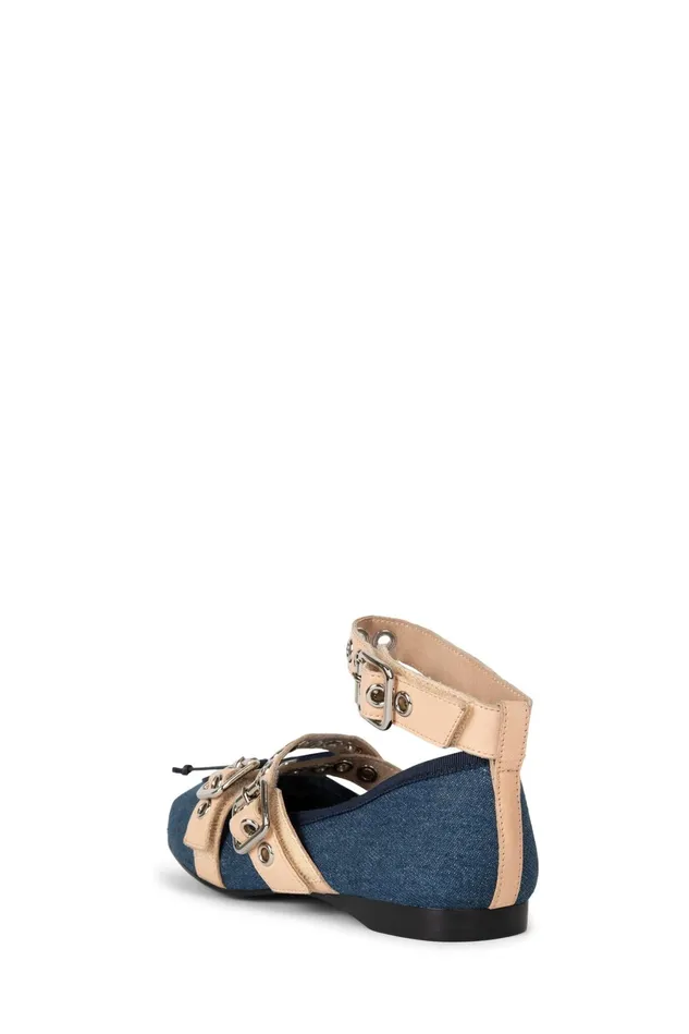 Jeffrey Campbell CHOREO Natural Satin Black Women Ballet Flats