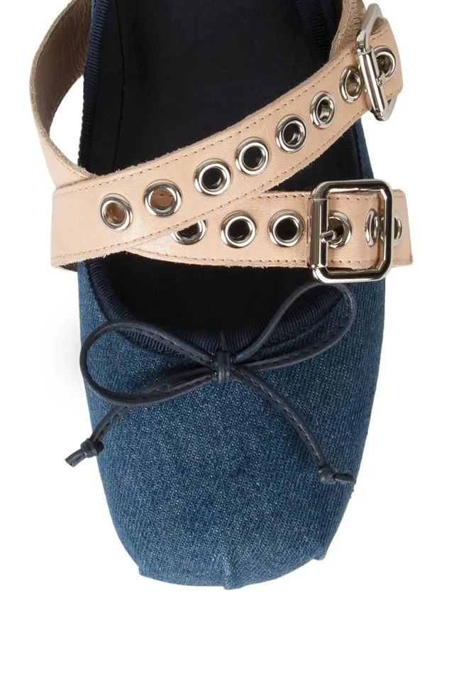 Jeffrey Campbell CHOREO Natural Satin Black Women Ballet Flats