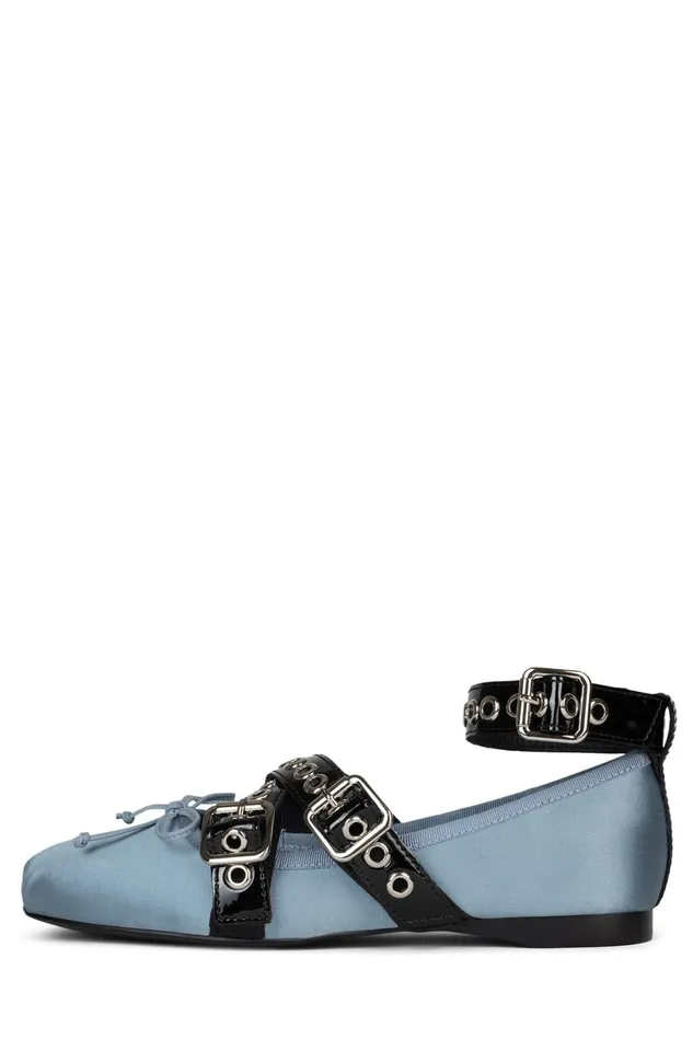 Jeffrey Campbell CHOREO Natural Satin Black Women Ballet Flats