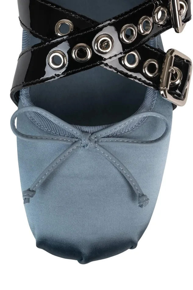 Jeffrey Campbell CHOREO Natural Satin Black Women Ballet Flats