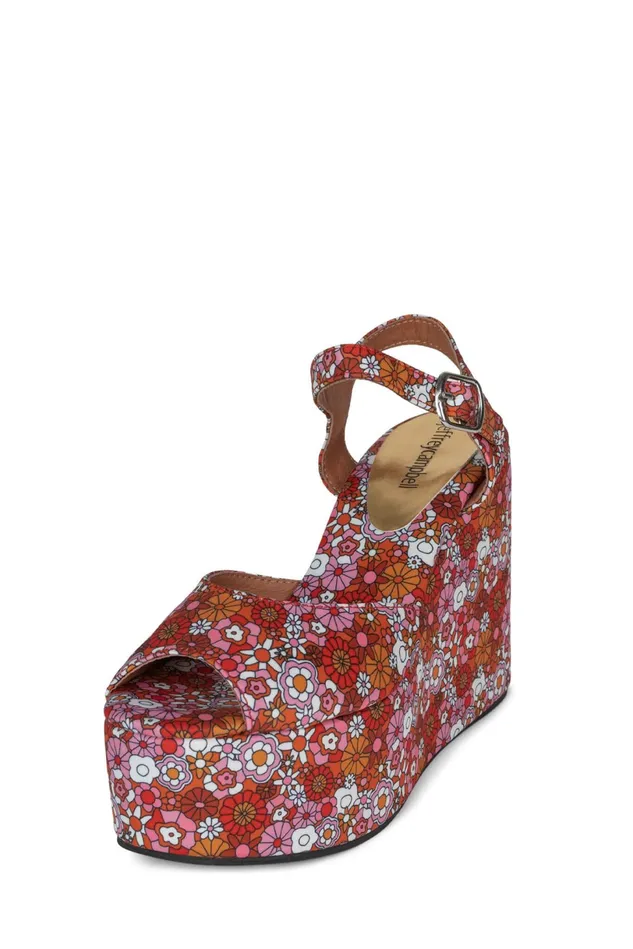 Jeffrey Campbell DAZING Red Pink Multi Floral Women Sandal