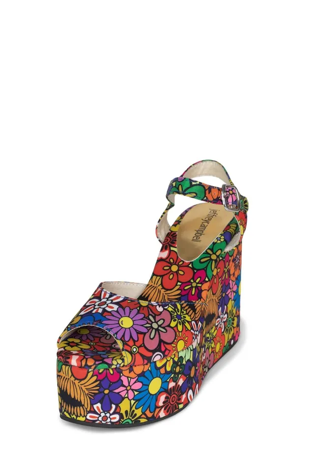 Jeffrey Campbell DAZING Red Pink Multi Floral Women Sandal