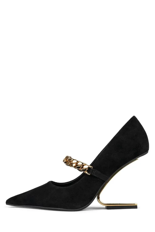 Jeffrey Campbell HALFPAST Black Suede Gold Women Pump