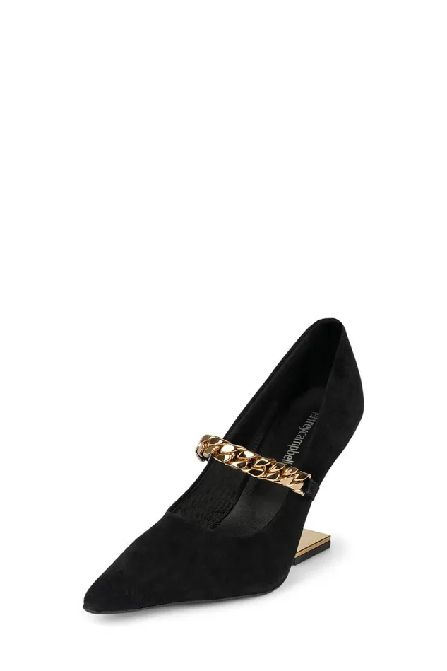 Jeffrey Campbell HALFPAST Black Suede Gold Women Pump