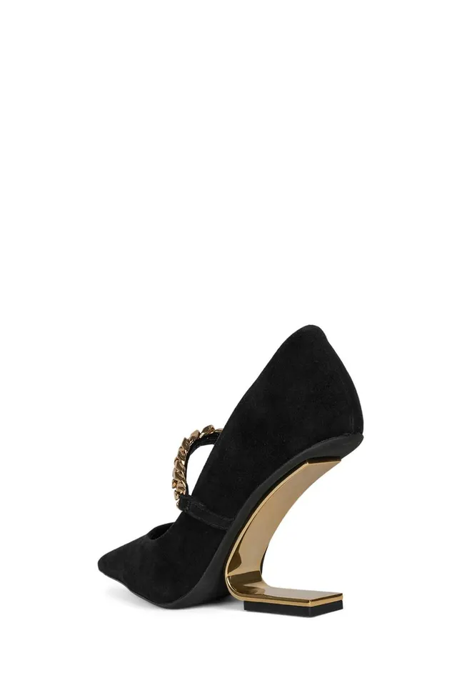 Jeffrey Campbell HALFPAST Black Suede Gold Women Pump