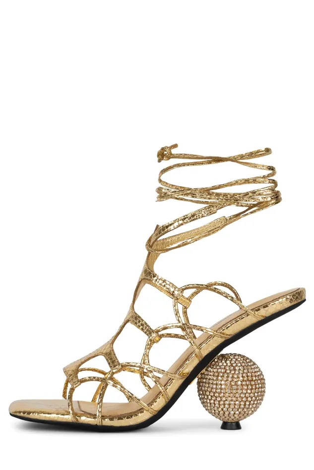 Jeffrey Campbell LEFREAK Gold Metallic Snake Women Heel