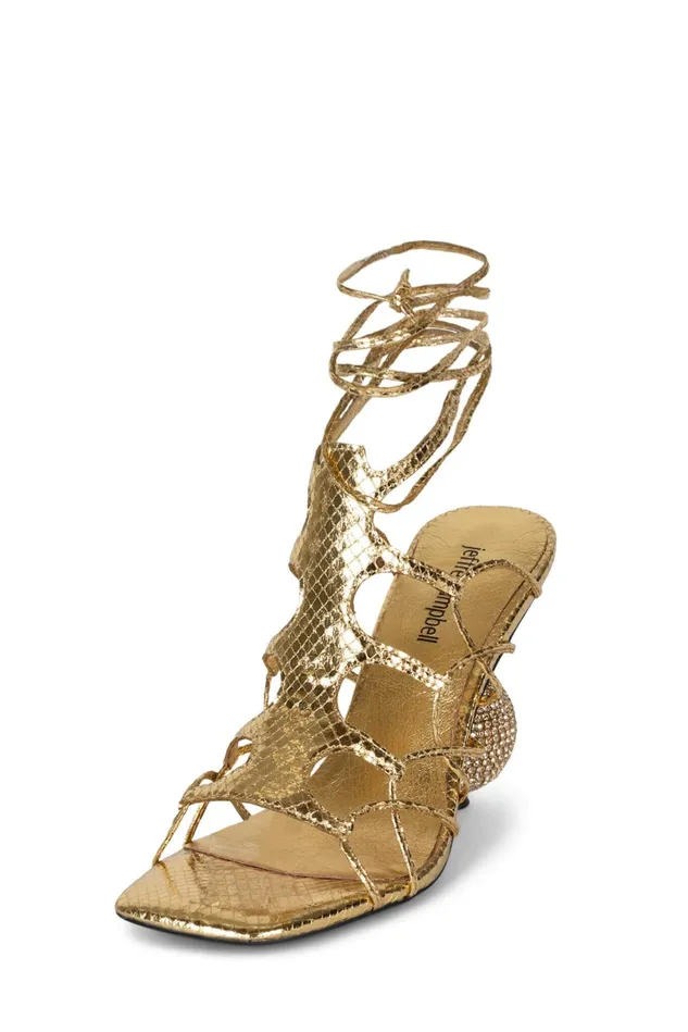 Jeffrey Campbell LEFREAK Gold Metallic Snake Women Heel