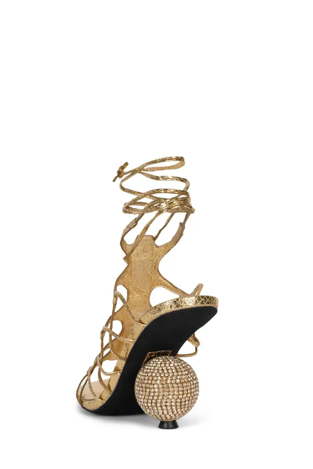 Jeffrey Campbell LEFREAK Gold Metallic Snake Women Heel