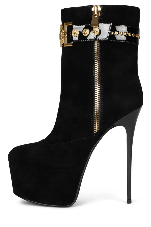 Jeffrey Campbell LEOLADY Red Suede Gold Women Ankle To Mid