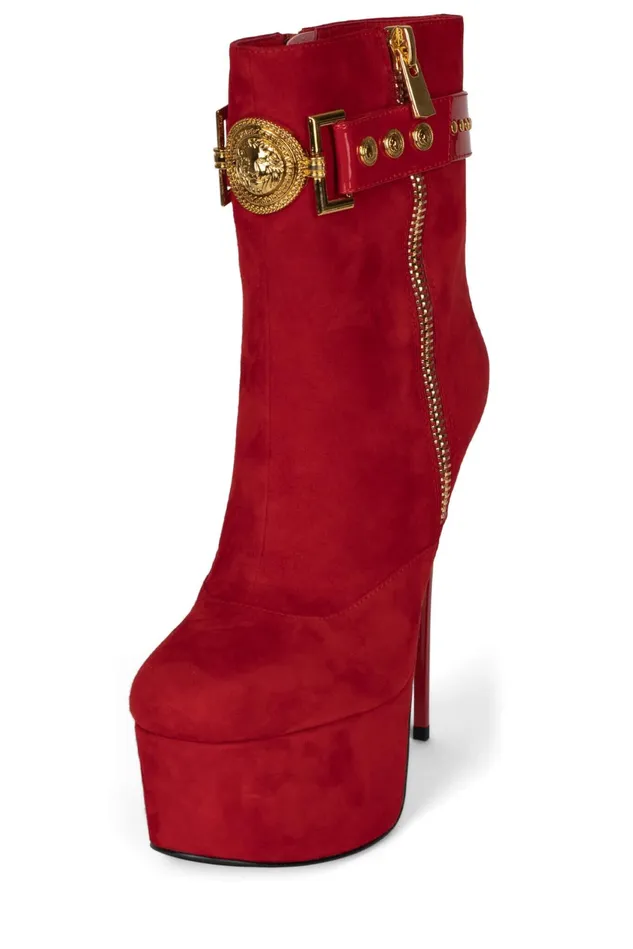 Jeffrey Campbell LEOLADY Red Suede Gold Women Boot